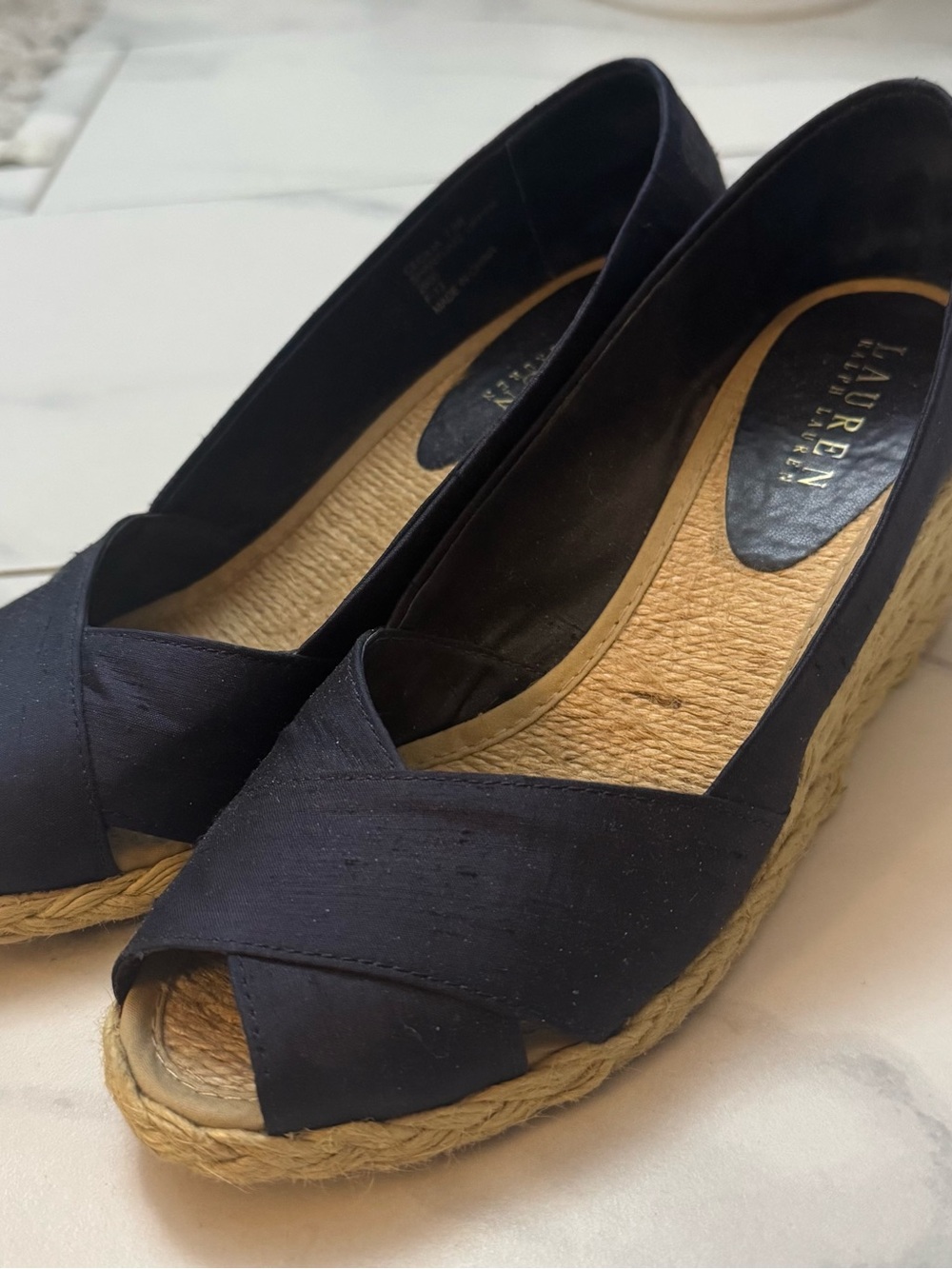 Lauren Ralph Lauren Navy Espadrille Wedge Peep-Toe Sandals